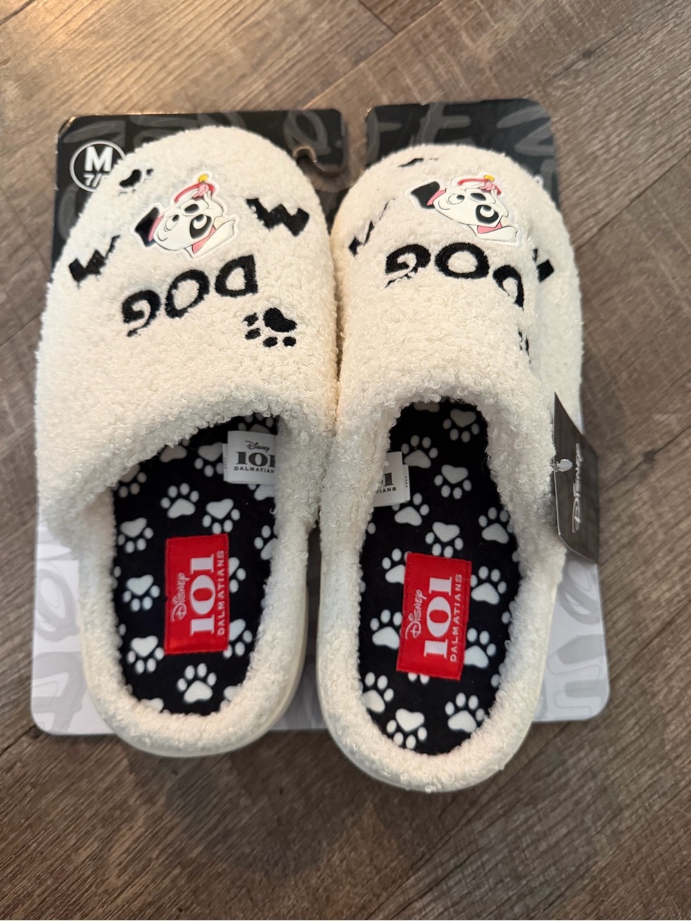 Disney 101 Dalmatians Fuzzy Dog Paw Slippers - Cream & Black